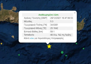 Ισχυρός σεισμός τώρα στην Κρήτη – Ταρακουνήθηκε το νησί