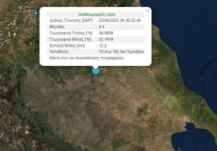 Σεισμός 4,3 ρίχτερ στον Τύρναβο