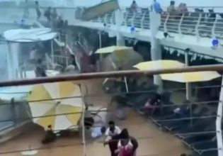 Σφοδρή καταιγίδα «χτυπάει» κρουαζιερόπλοιο – Πανικός στο κατάστρωμα, ουρλιαχτά από τους επιβάτες