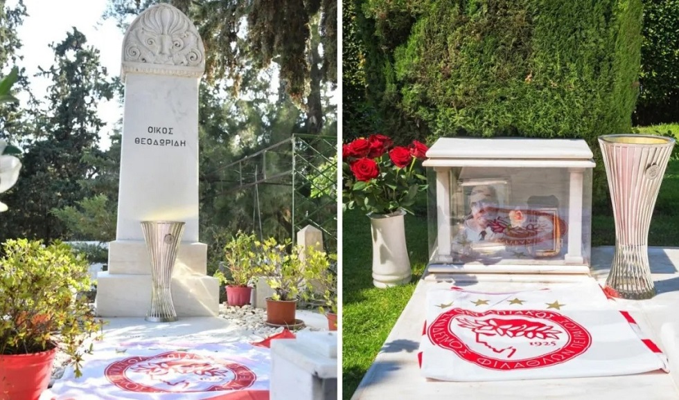 Ανατριχίλα: Στα μνήματα του Μιλτιάδη Μαρινάκη και του Σάββα Θεοδωρίδη το τρόπαιο του Conference League (pics)