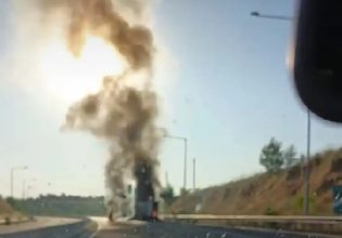 Φωτιά σε φορτηγό στη εθνική οδό Θεσσαλονίκης – Σερρών