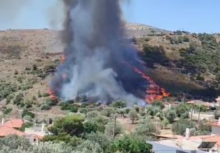Φωτιά στην Κερατέα: Καίει κοντά σε σπίτια – Μήνυμα για εκκένωση από το «112»