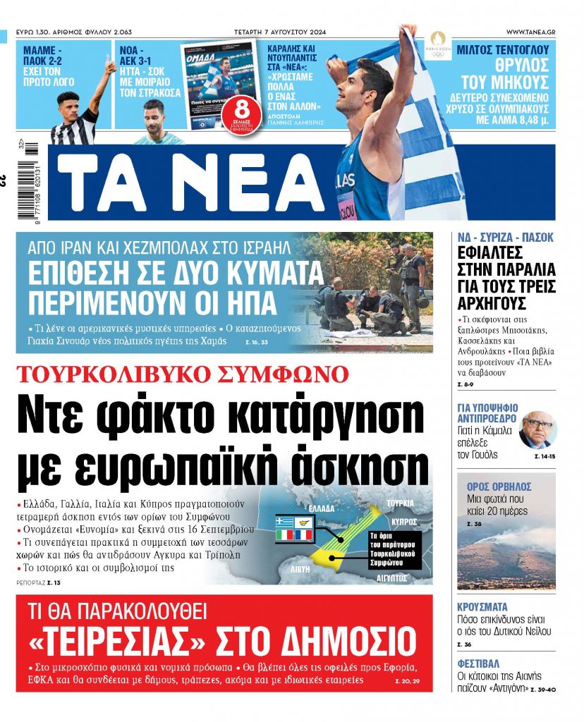 Στα «ΝΕΑ» της Τετάρτης: Τουρκολιβυκό σύμφωνο – Ντε φάκτο κατάργηση με ευρωπαϊκή άσκηση