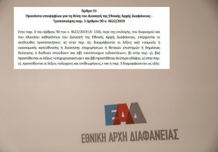 Ερωτήματα και αντιδράσεις για διάταξη περί αλλαγής των εκ του νόμου προσόντων του επικεφαλής της ΕΑΔ