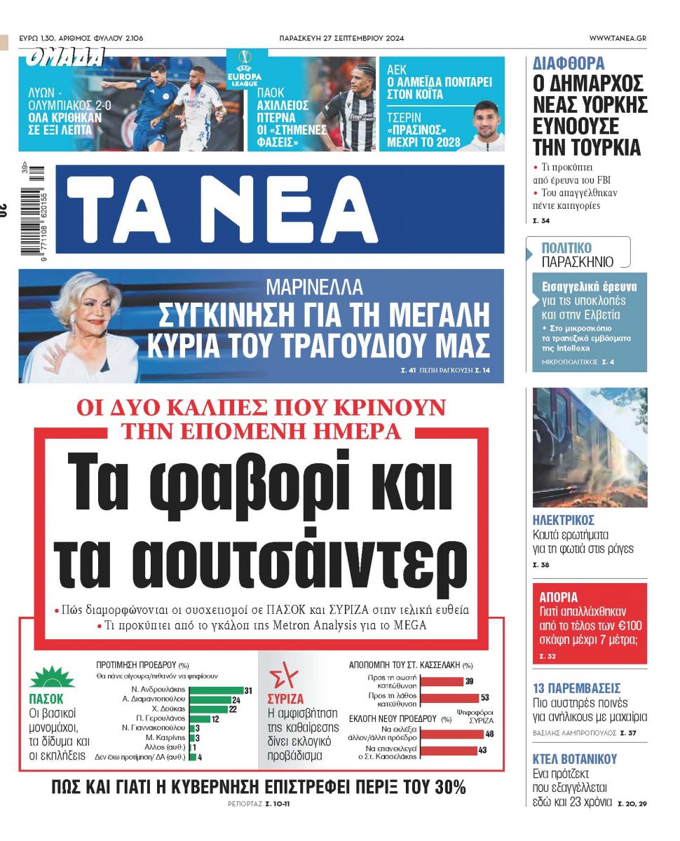 Στα «ΝΕΑ» της Παρασκευής: Τα φαβορί και τα αουτσάιντερ