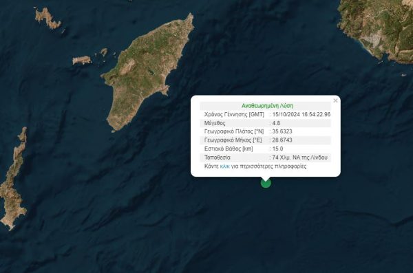 Σεισμός 4,8 βαθμών ταρακούνησε τη Ρόδο