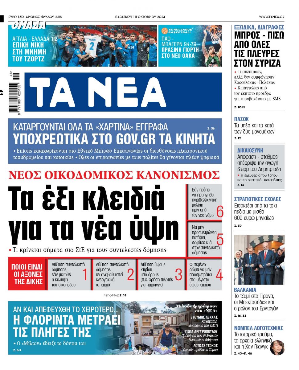 Στα «ΝΕΑ» της Παρασκευής: Τα έξι κλειδιά για τα νέα ύψη